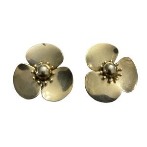 Estate Jewelry Gold Plated Large 3D Flower 1940 50’s Vintage Clip On Earrings